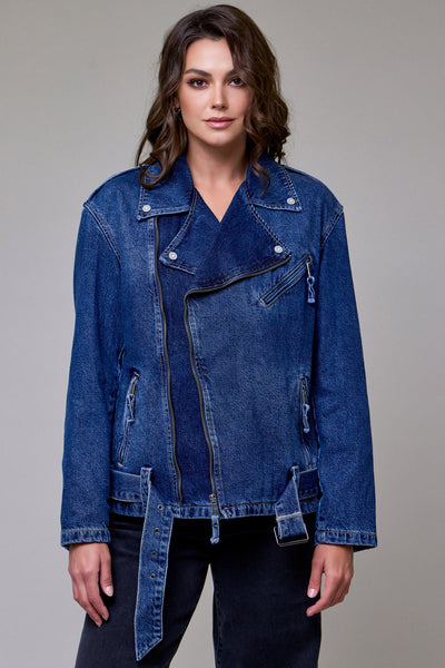 REBEL] Dark Wash Relaxed Biker Jacket – HIDDEN JEANS