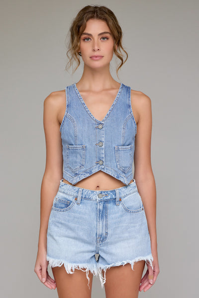 REBEL] Light Wash Super Soft Cropped Fitted Vest – HIDDEN JEANS