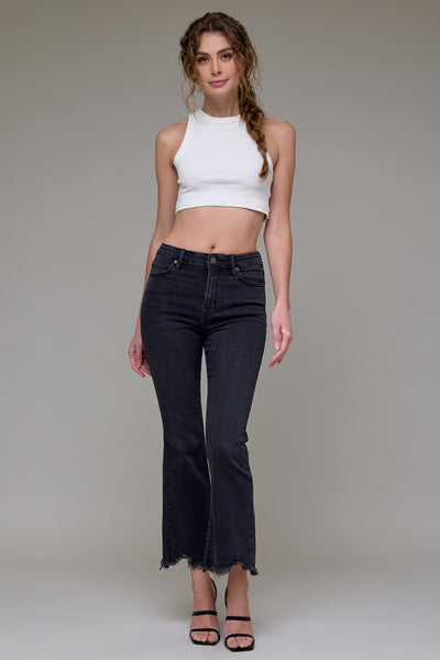 HAPPI] Black Frayed Hem Cropped Flare – HIDDEN JEANS