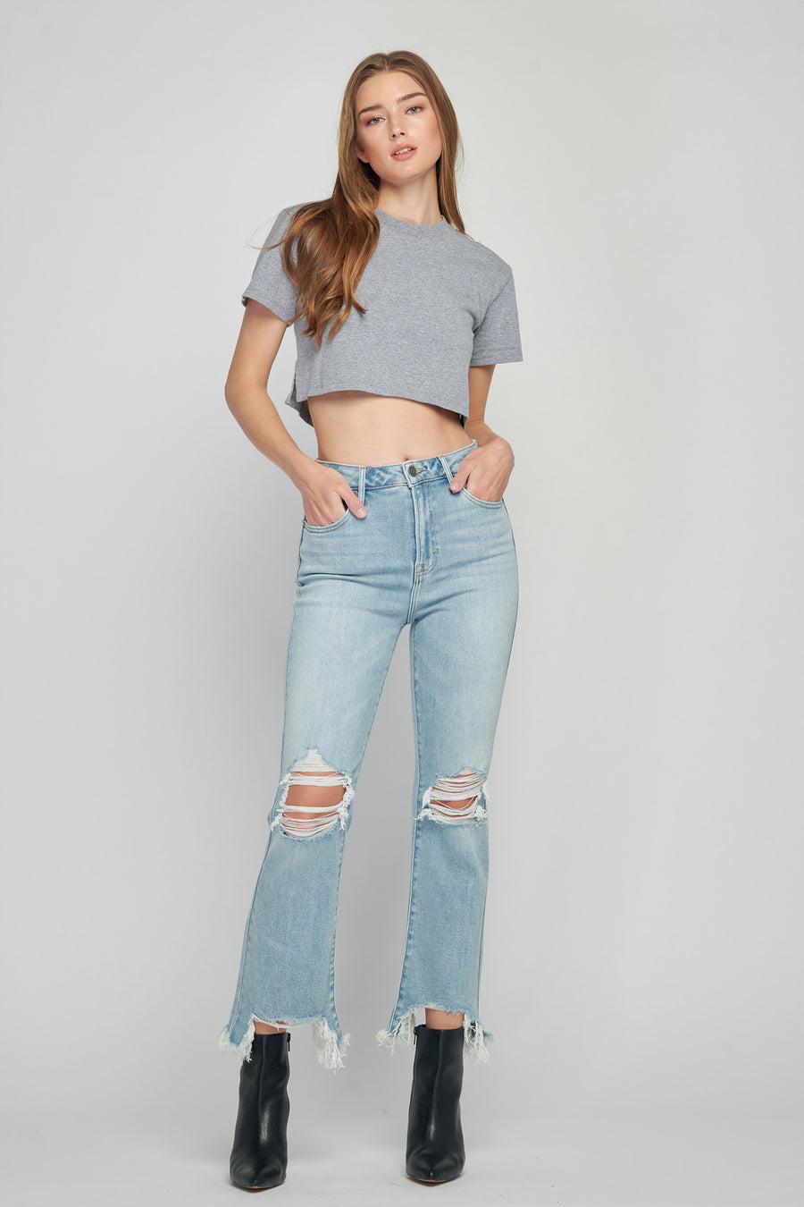 [HAPPI] DISTRESSED CROPPED FLARE