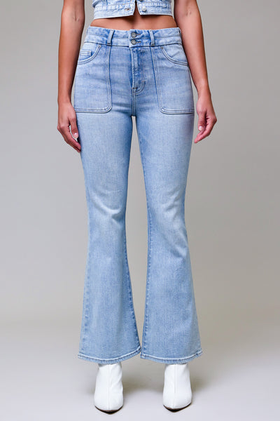 HAPPI] Light Wash Double Waistband Utility Pocket Flare – HIDDEN JEANS