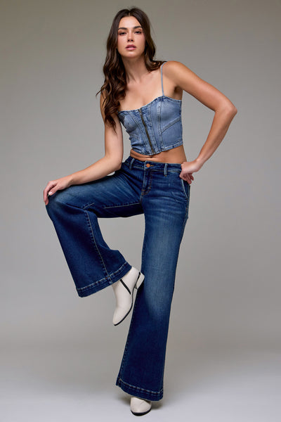 HAPPI] Dark Wash Stretch Trouser Low Rise Comfort Flare – HIDDEN JEANS