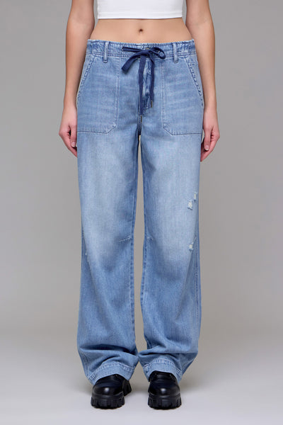 【I AM MARI】Hide wide light blue denim pants HAOTAGS Women Wide Leg Jeans High Waist Jeans Loose
