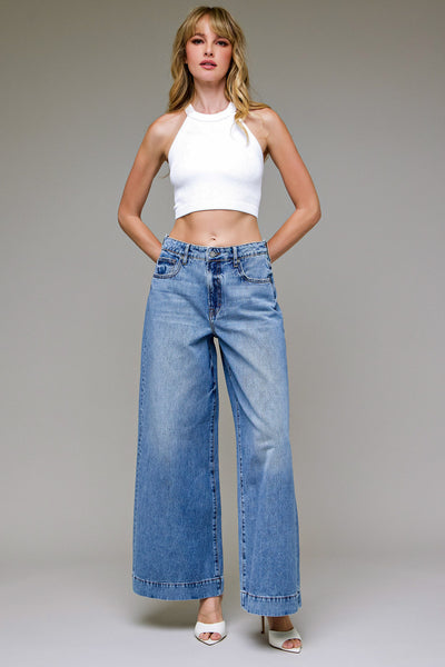 NORI] Medium Dark Clean Classic High Rise Wide leg – HIDDEN JEANS
