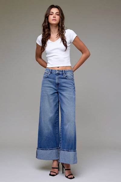 NORI] Medium Dark Classic Cuffed High Rise Oversized Wide Leg