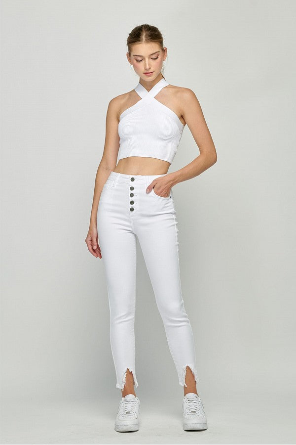 [TAYLOR] WHITE EXPOSED BUTTON HIGHRISE SKINNY