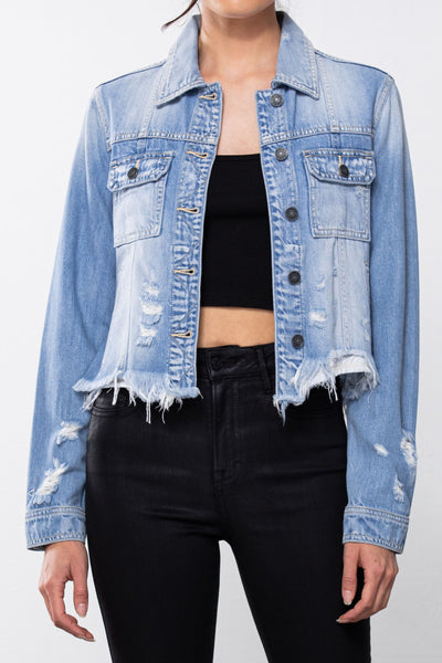 REBEL LIGHT WASH FRAYED JACKET HIDDEN JEANS