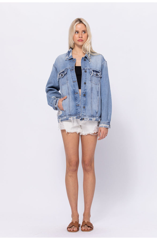 [DAKOTA] Light Wash Bandana Repaired Oversized Jacket