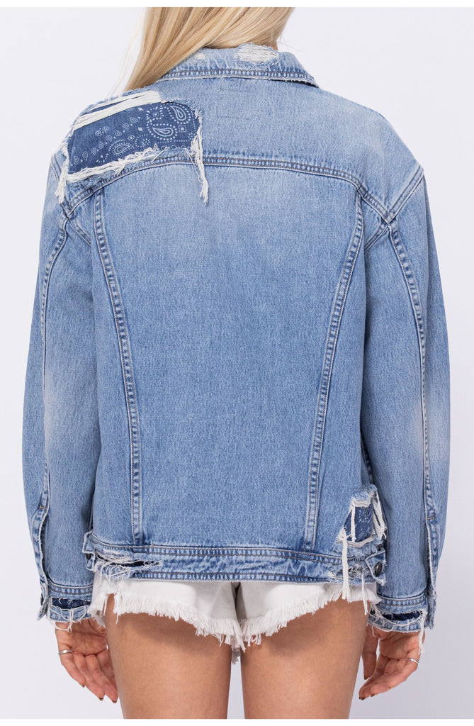 [DAKOTA] Light Wash Bandana Repaired Oversized Jacket