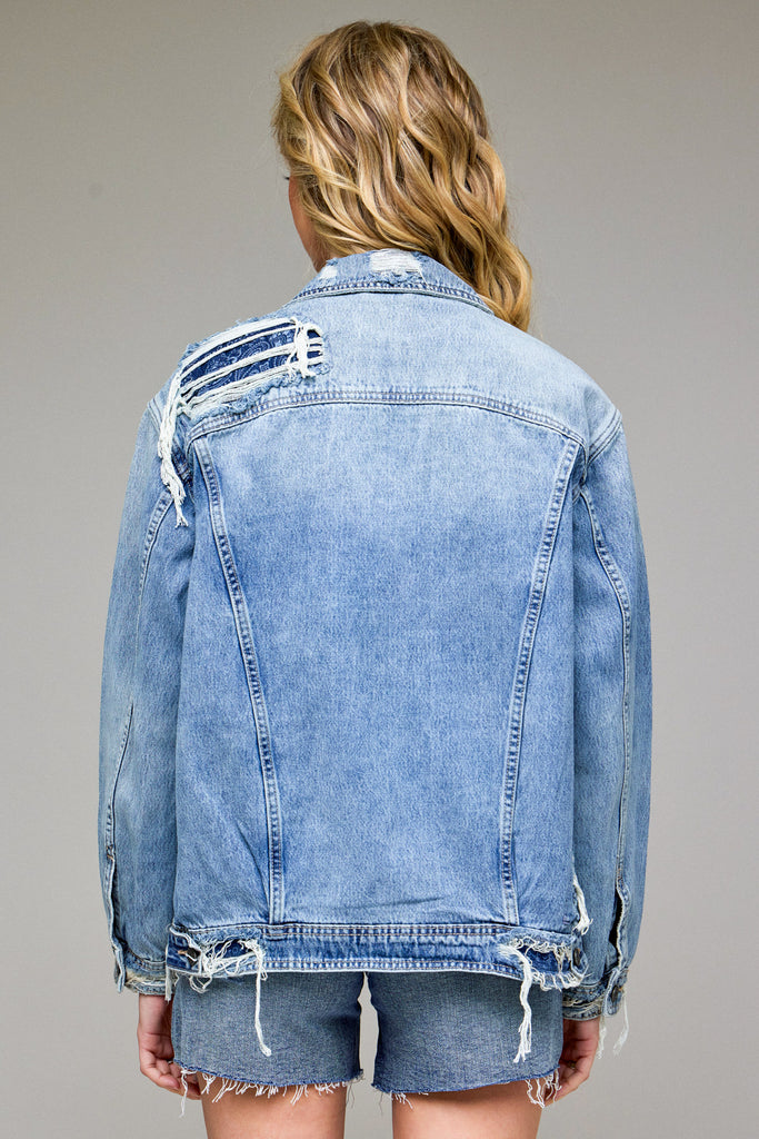 [DAKOTA] Light Wash Bandana Repaired Oversized Jacket