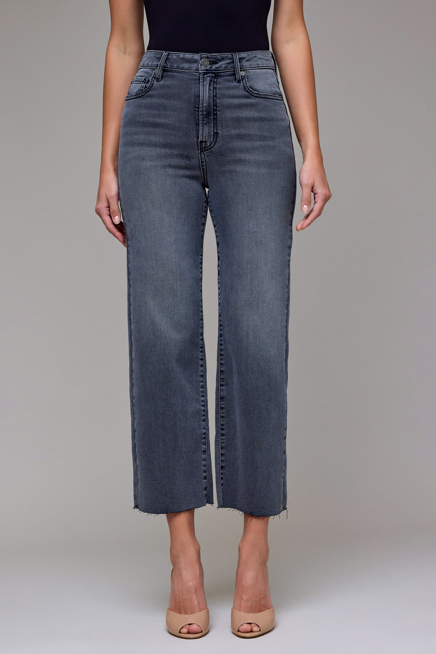 [TRACEY] Grey Wash Clean Stretch Cropped Classic Straight