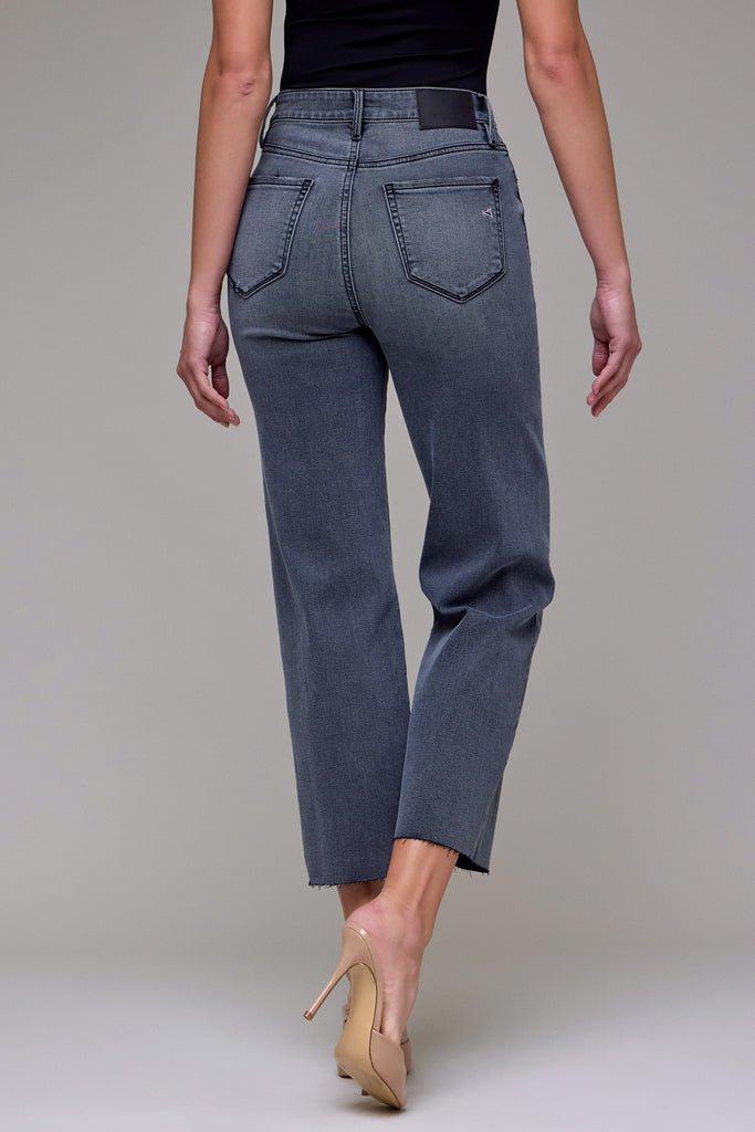 [TRACEY] Grey Wash Clean Stretch Cropped Classic Straight