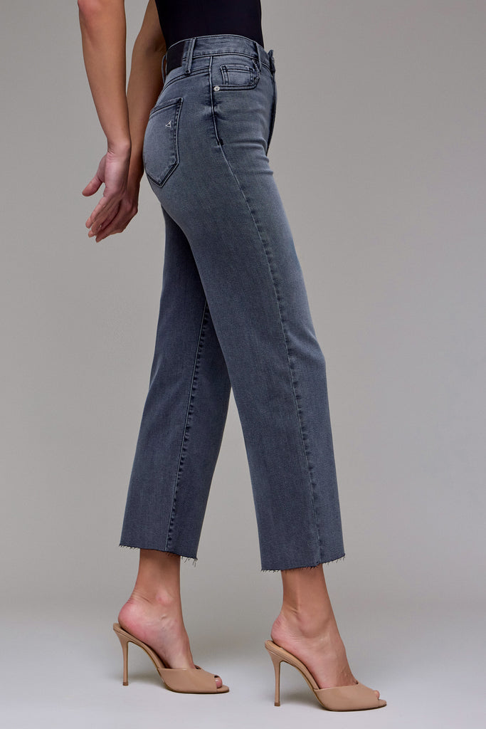 [TRACEY] Grey Wash Clean Stretch Cropped Classic Straight
