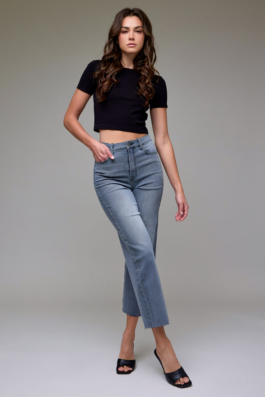 [TRACEY] Smoke Wash Stretch High Rise Straight
