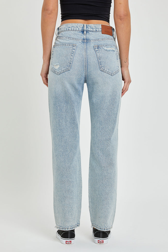 TRACEY <p/> LIGHT WASH DISTRESSED RELAXED STRAIGHT JEAN
