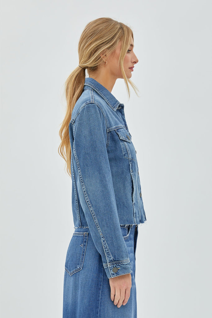 REBEL MEDIUM WASH RAW HEM JACKET