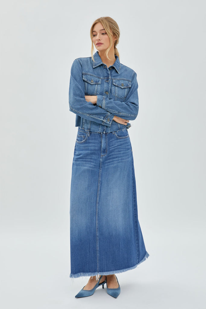 REBEL MEDIUM WASH RAW HEM JACKET