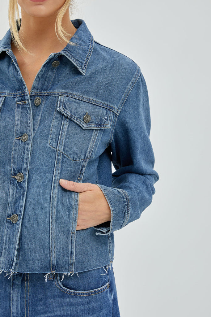 REBEL MEDIUM WASH RAW HEM JACKET