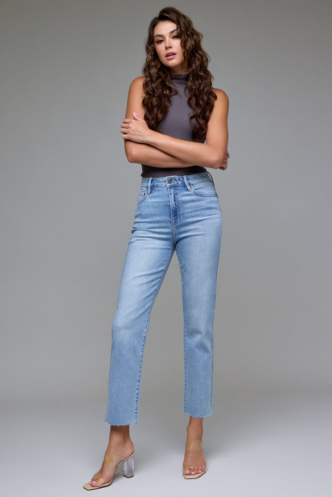 [TRACEY] Super Light Wash Clean Straight Cropped Jean