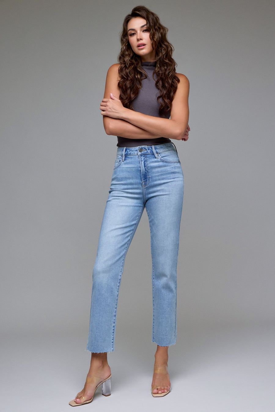 [TRACEY] Super Light Wash Clean Straight Cropped Jean