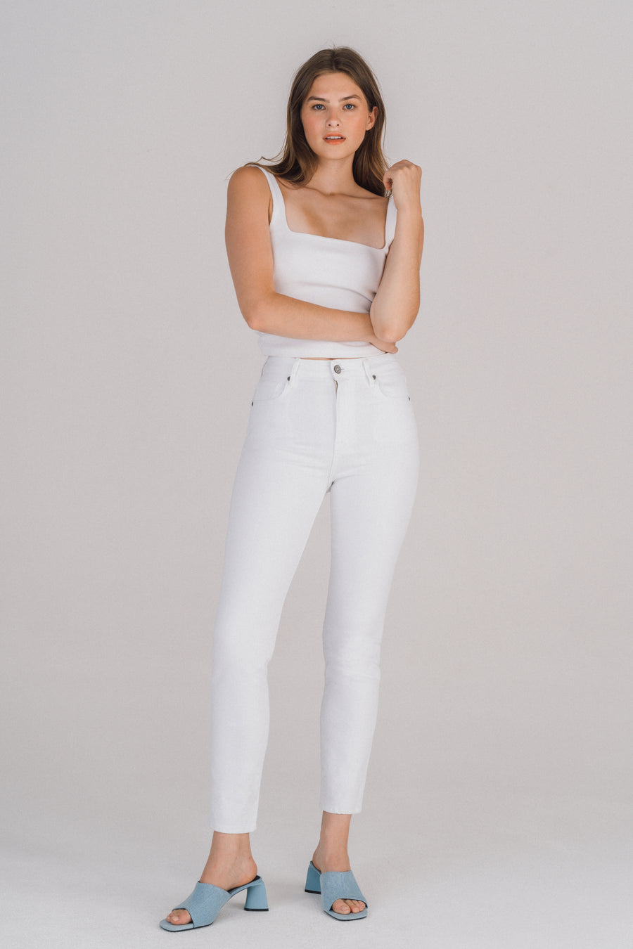 [TRACEY] WHITE CLEAN STRETCH 29" INSEAM STRAIGHT