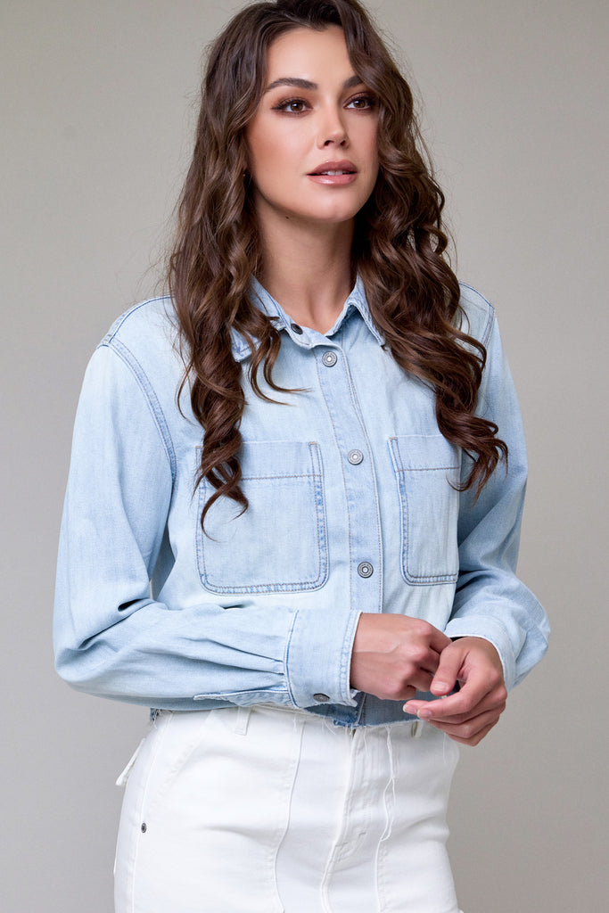 [ABBEY] Light Wash Cropped Denim Shirt