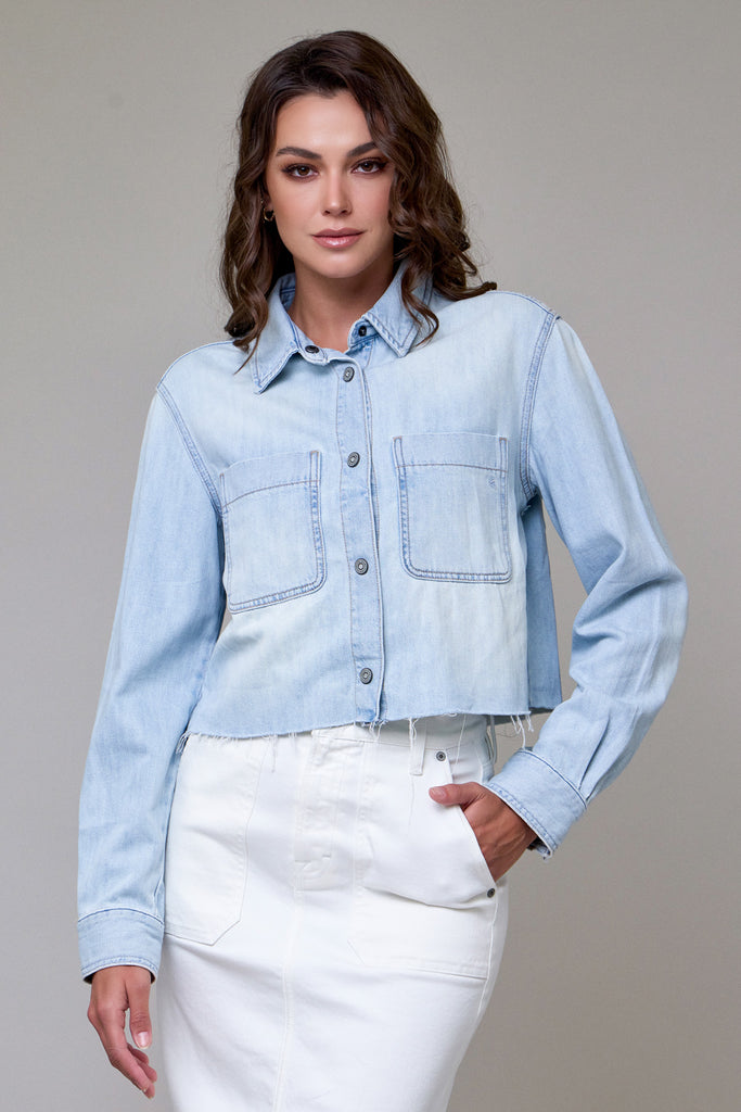 [ABBEY] Light Wash Cropped Denim Shirt