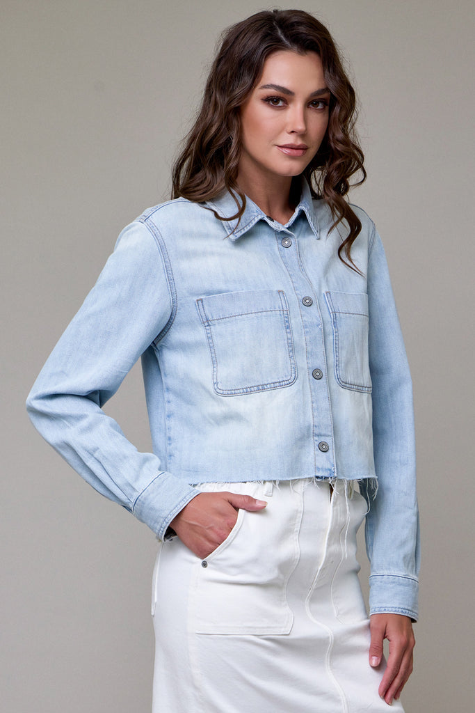 [ABBEY] Light Wash Cropped Denim Shirt