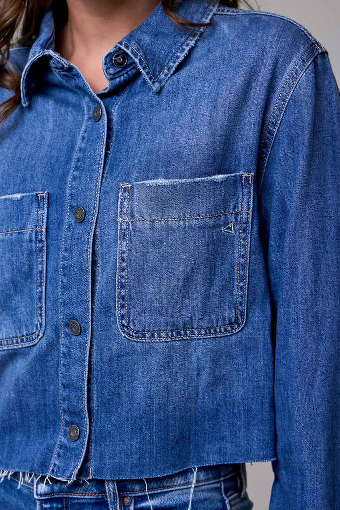 Medium Wash Cropped Denim Shirt