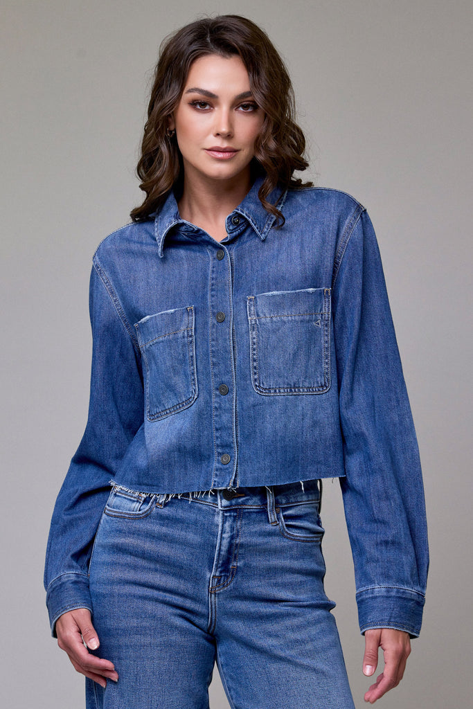 Medium Wash Cropped Denim Shirt