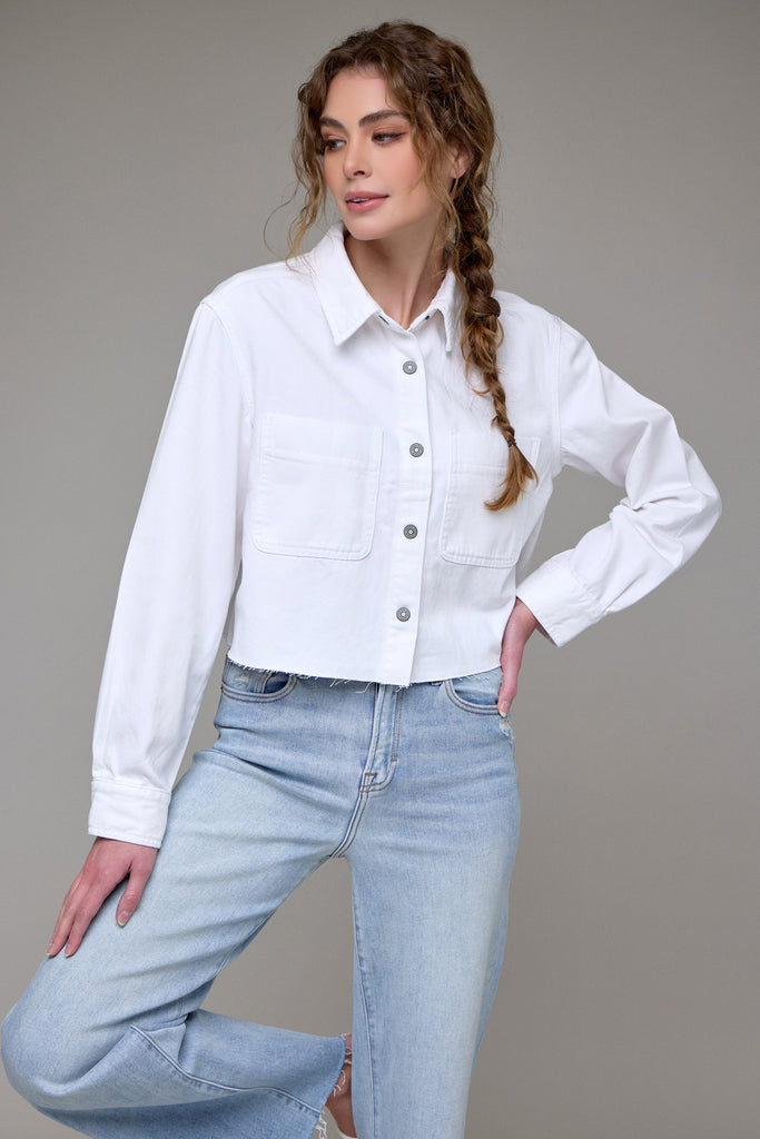 [ABBEY] White Cropped Denim Shirt