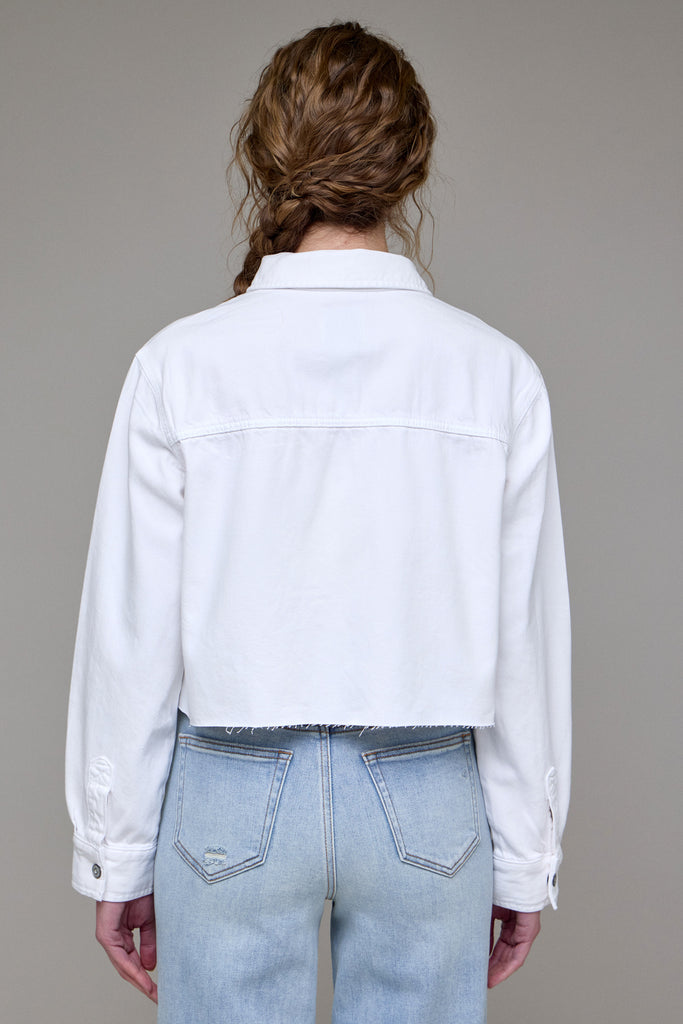 [ABBEY] White Cropped Denim Shirt