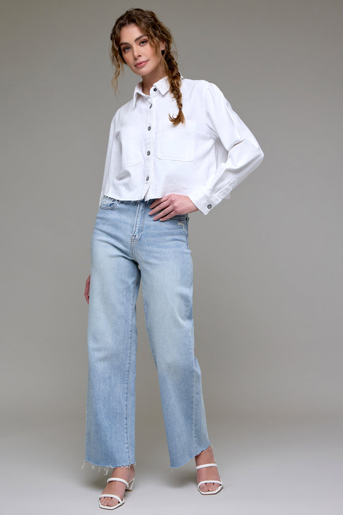 [ABBEY] White Cropped Denim Shirt