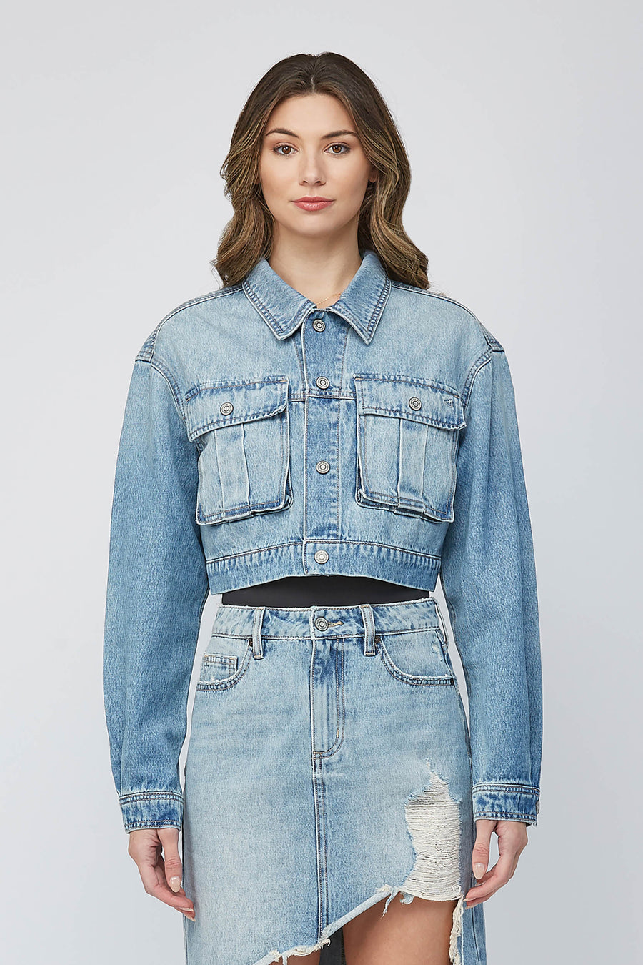 Light Wash Cropped Cargo Jacket