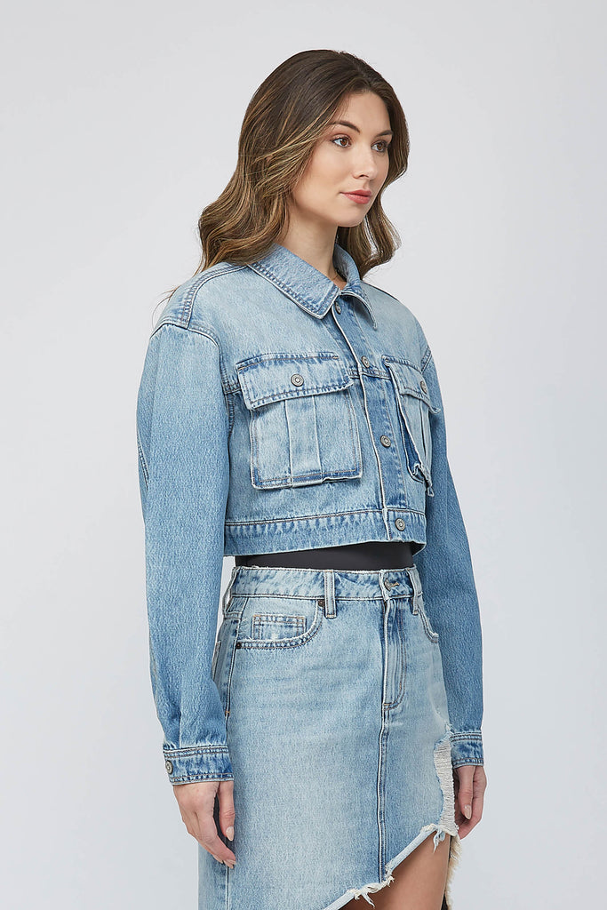 Light Wash Cropped Cargo Jacket