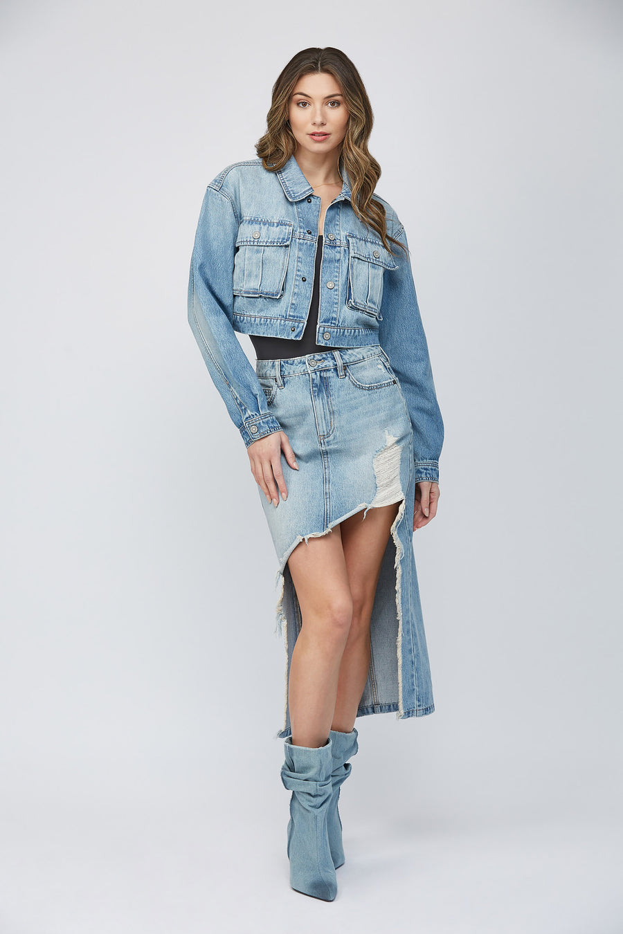 Light Wash Cropped Cargo Jacket