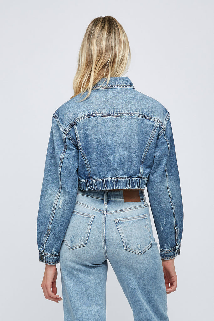 [REBEL] MEDIUM WASH CROPPED CARGO JACKET