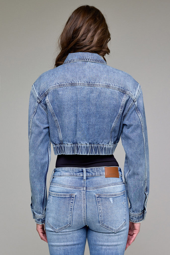 [REBEL] MEDIUM WASH CROPPED CARGO JACKET