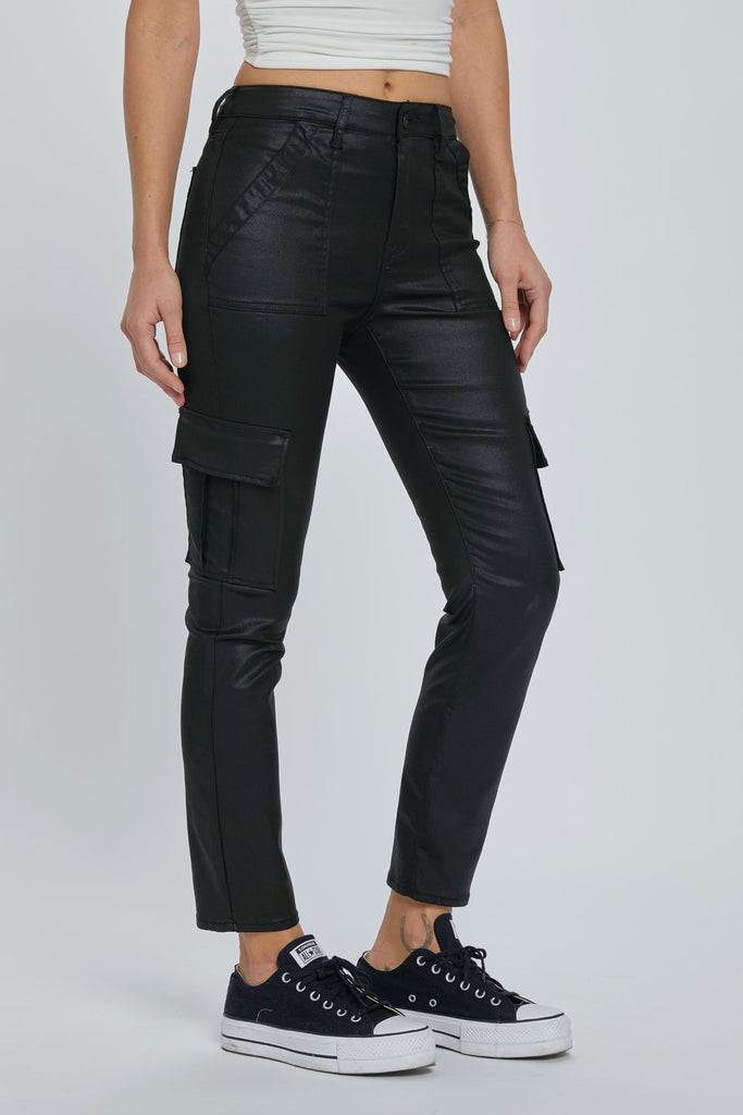[QUINN] BLACK COATED WASH CARGO CIGARETTE SKINNY