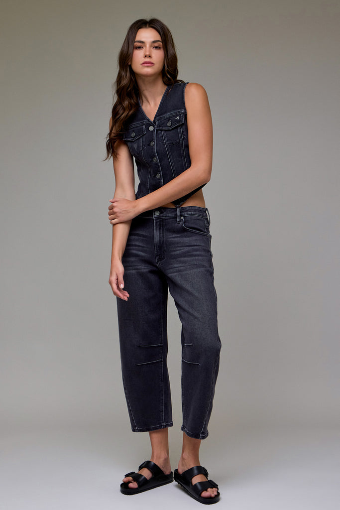 [SAMMIE] Medium Grey Stretch Cropped Barrel Jean