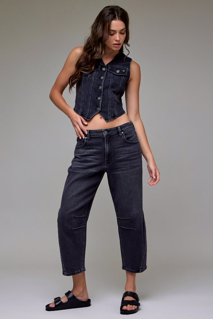 [SAMMIE] Medium Grey Stretch Cropped Barrel Jean