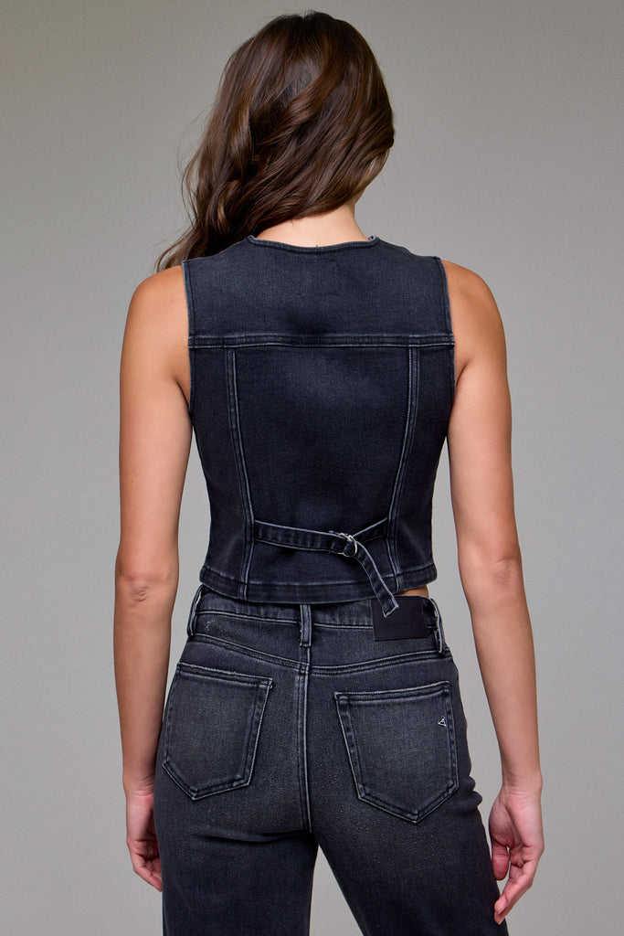 [REBEL] Charcoal Wash Fitted Denim Vest