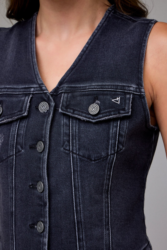 [REBEL] Charcoal Wash Fitted Denim Vest