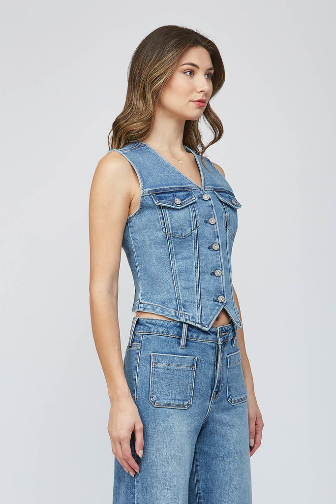 [REBEL] Medium Dark Fitted Denim Vest
