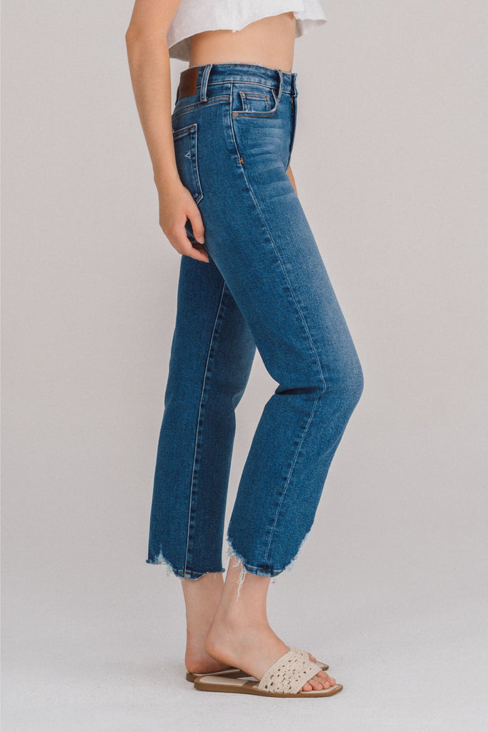 [TRACEY] DARK WASH HEM DETAIL 27" INSEAM STRAIGHT