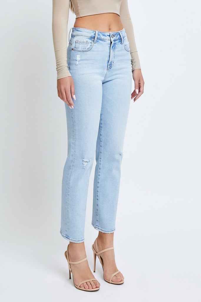 [TRACEY] LIGHT WASH HEM DETAIL 27" INSEAM STRAIGHT