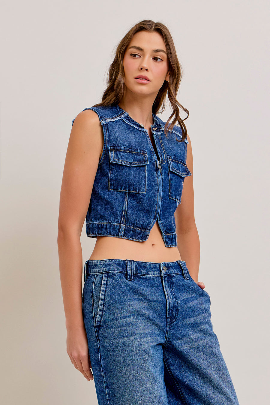[ABBEY] DARK WASH FASHION CROP TOP
