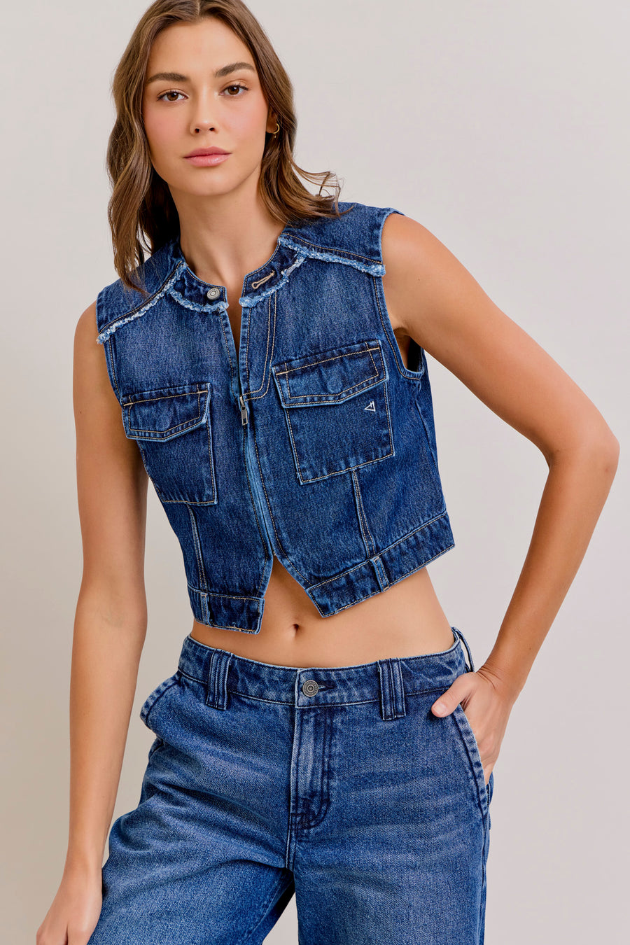 [ABBEY] DARK WASH FASHION CROP TOP