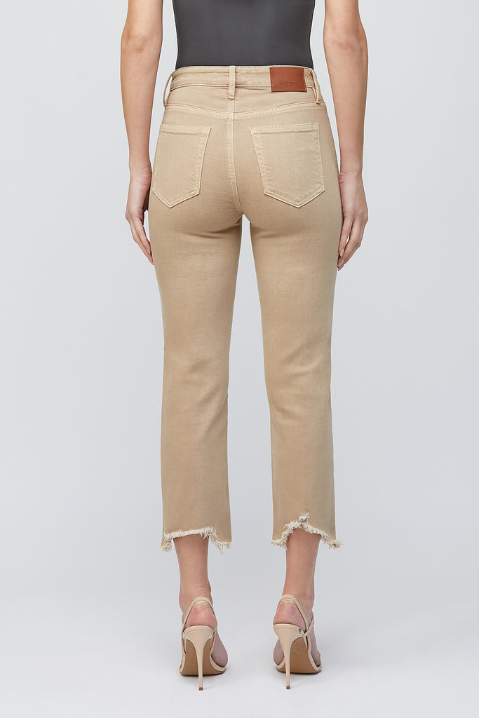 [TRACEY] KHAKI WASH STRETCH DISTRESSED 25" INSEAM CROPPED STRAIGHT
