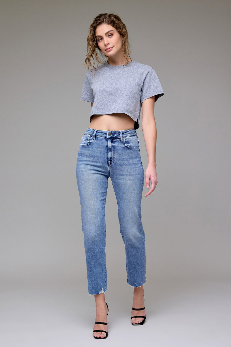 [TRACEY] Medium Wash Clean Stretch Cropped Straight